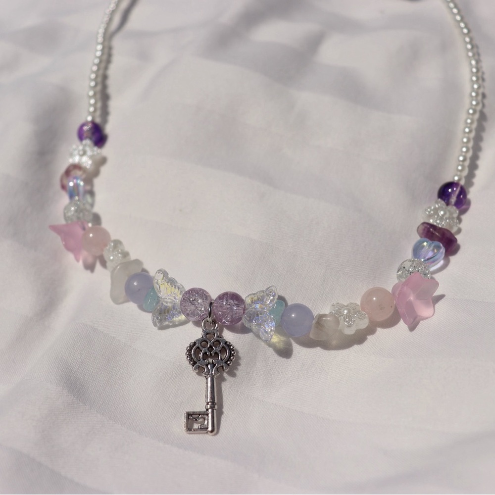 Beaded Necklace with Key Pendant